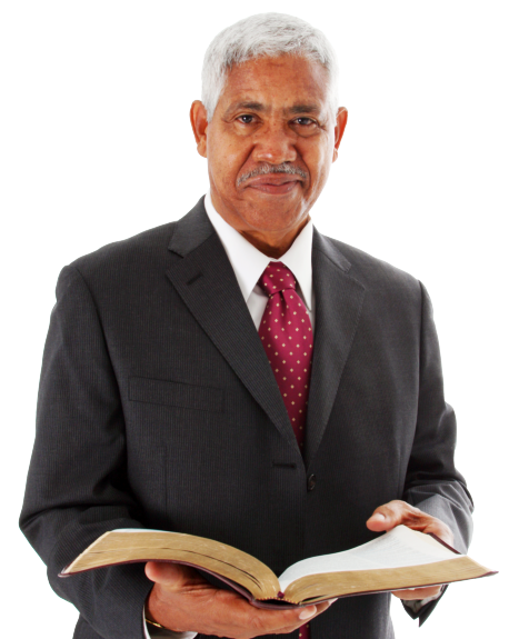 old man holding a bible and smiling